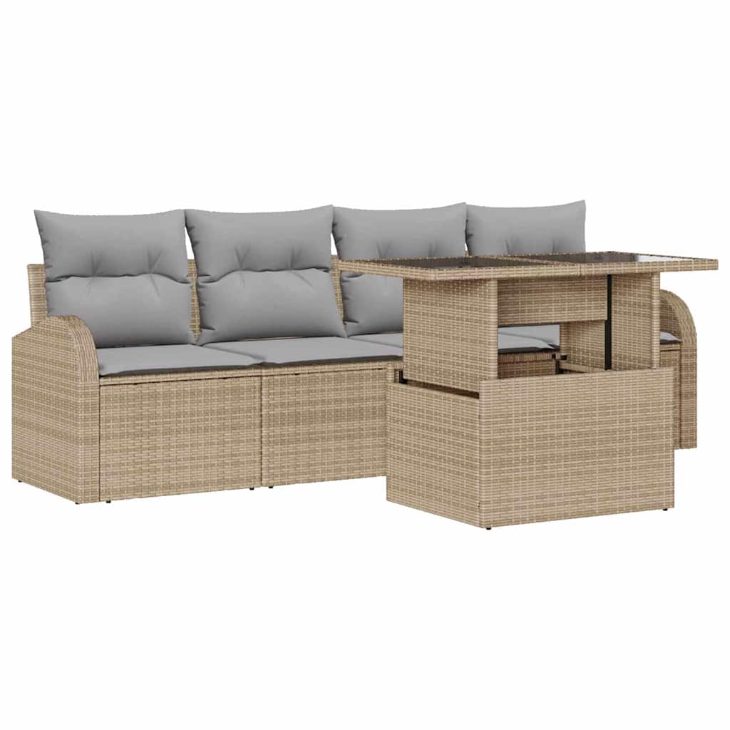 Tuin Sofa Set met kussen met kussen 5 pcs Beige Poly Rattan is nu te koop bij PeponiXL, paradijselijk wonen!