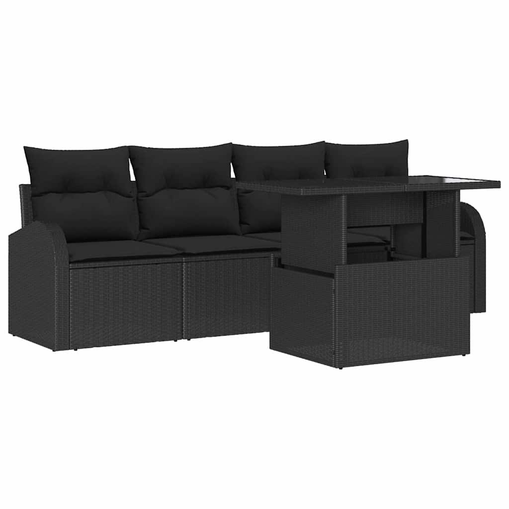 Tuin Sofa Set met kussen met kussen 5 pcs Zwart Poly Rattan is nu te koop bij PeponiXL, paradijselijk wonen!