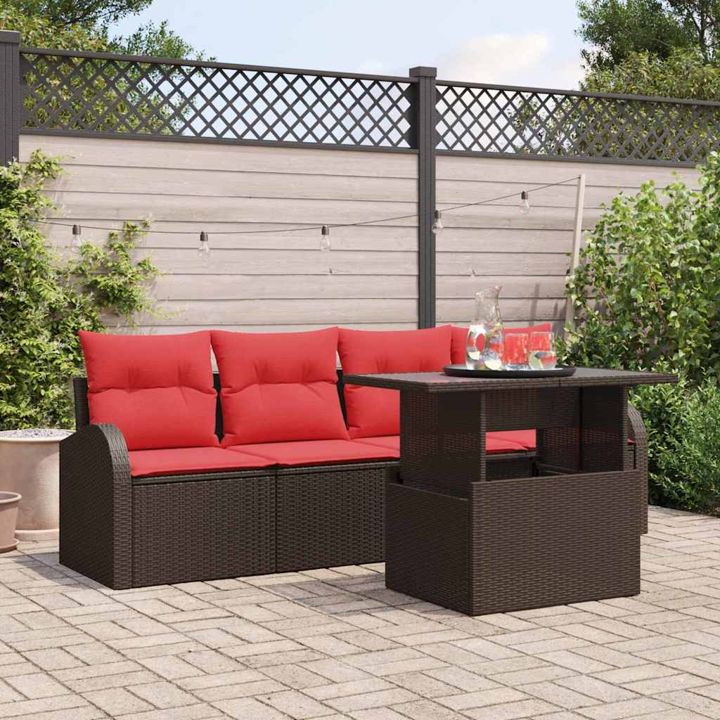 Tuin Sofa Set met kussen met kussen 5 pcs Bruin Poly Rattan is nu te koop bij PeponiXL, paradijselijk wonen!