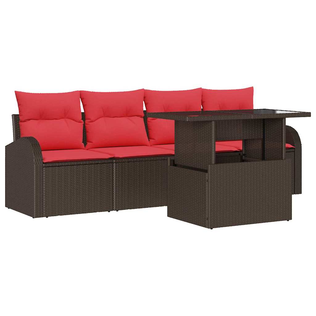 Tuin Sofa Set met kussen met kussen 5 pcs Bruin Poly Rattan is nu te koop bij PeponiXL, paradijselijk wonen!