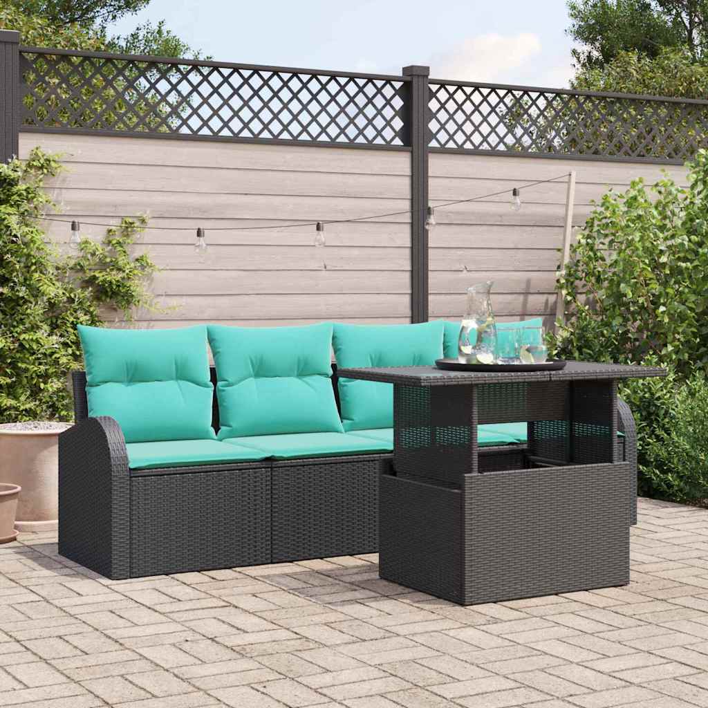 Tuin Sofa Set met kussen met kussen 5 pcs Zwart Poly Rattan is nu te koop bij PeponiXL, paradijselijk wonen!