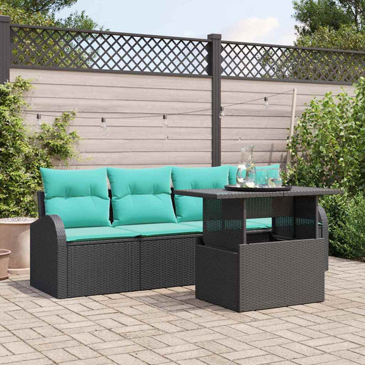 Tuin Sofa Set met kussen met kussen 5 pcs Zwart Poly Rattan is nu te koop bij PeponiXL, paradijselijk wonen!