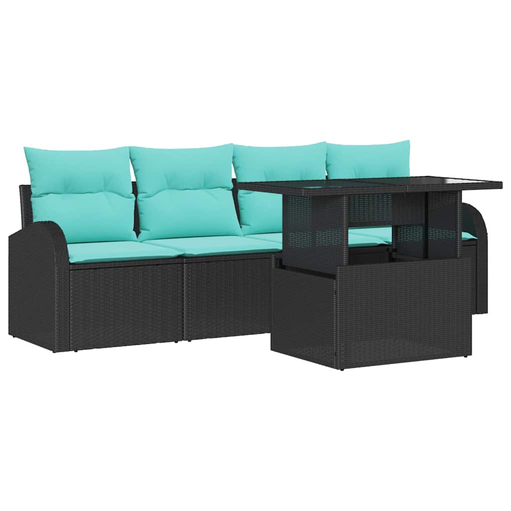 Tuin Sofa Set met kussen met kussen 5 pcs Zwart Poly Rattan is nu te koop bij PeponiXL, paradijselijk wonen!