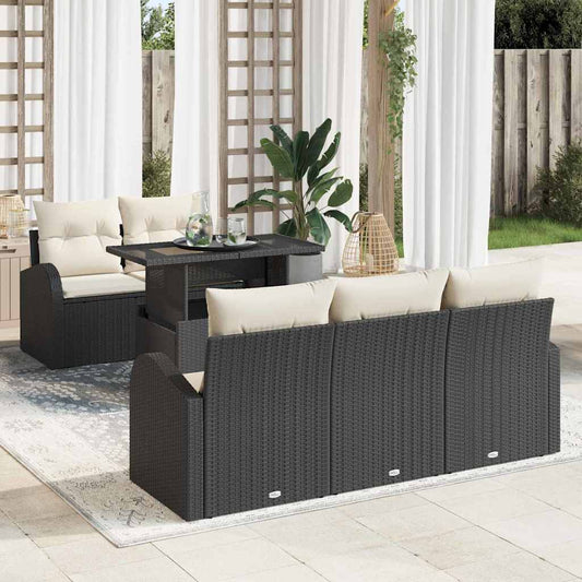 Tuin Sofa Set met kussen met kussen 6 pcs Zwart Poly Rattan is nu te koop bij PeponiXL, paradijselijk wonen!