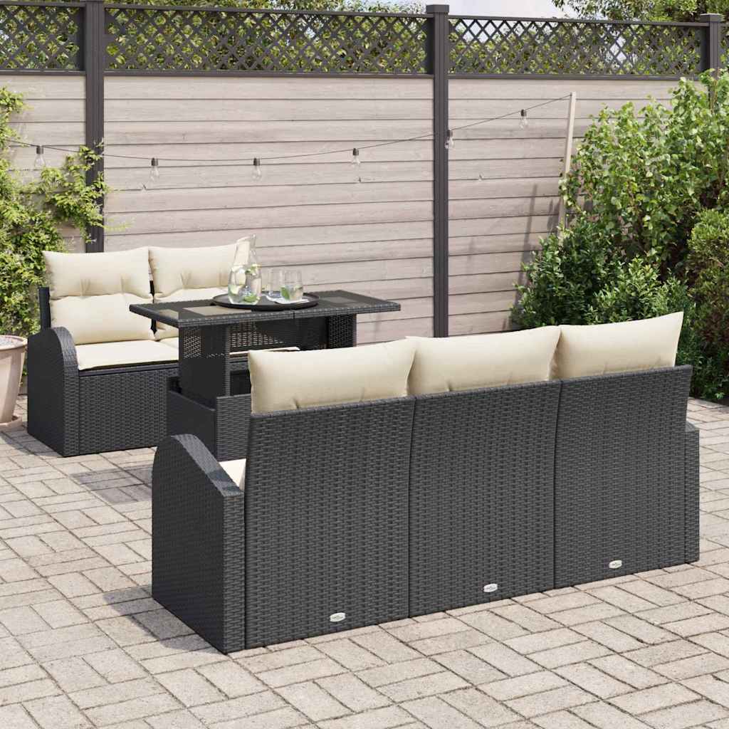 Tuin Sofa Set met kussen met kussen 6 pcs Zwart Poly Rattan is nu te koop bij PeponiXL, paradijselijk wonen!