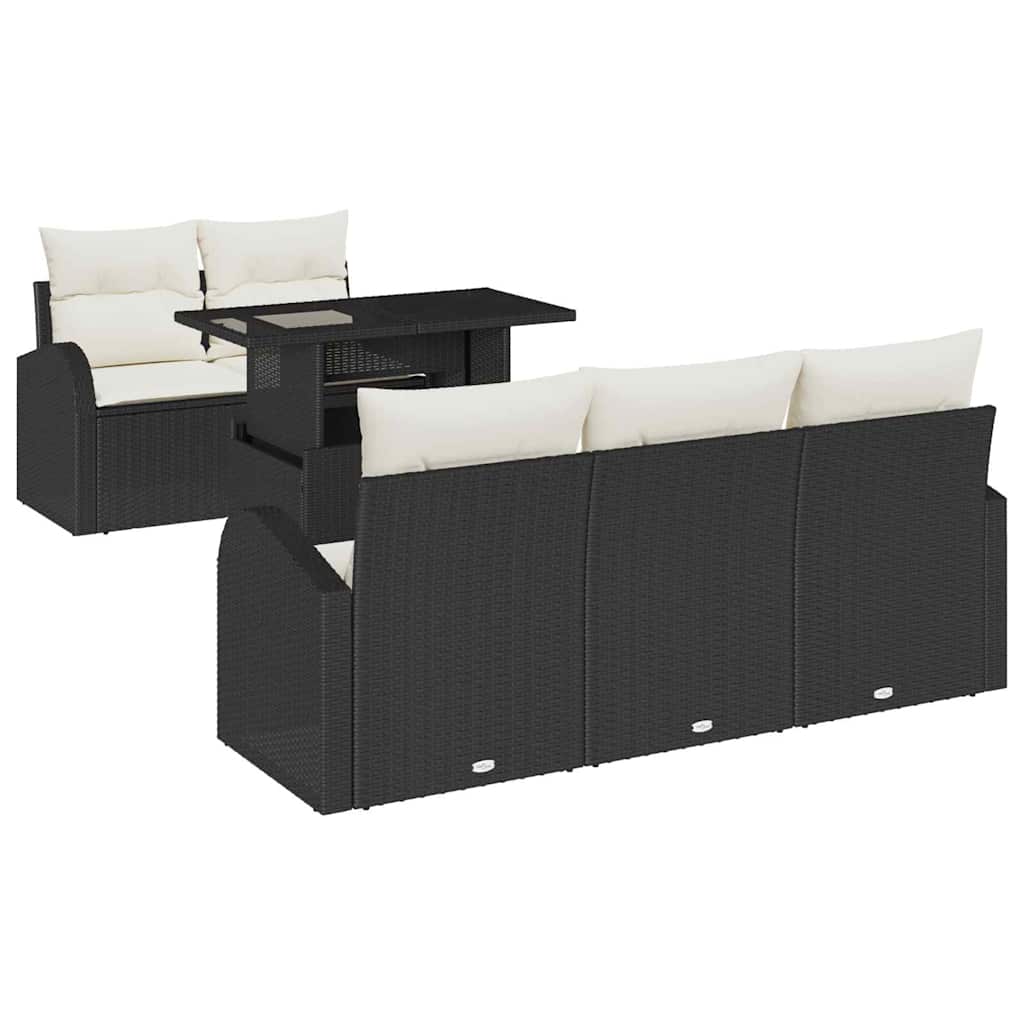 Tuin Sofa Set met kussen met kussen 6 pcs Zwart Poly Rattan is nu te koop bij PeponiXL, paradijselijk wonen!