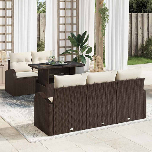 Tuin Sofa Set met kussen met kussen 6 pcs Bruin Poly Rattan is nu te koop bij PeponiXL, paradijselijk wonen!