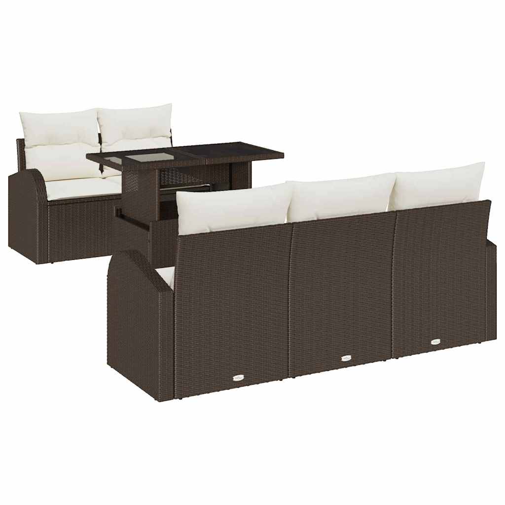 Tuin Sofa Set met kussen met kussen 6 pcs Bruin Poly Rattan is nu te koop bij PeponiXL, paradijselijk wonen!