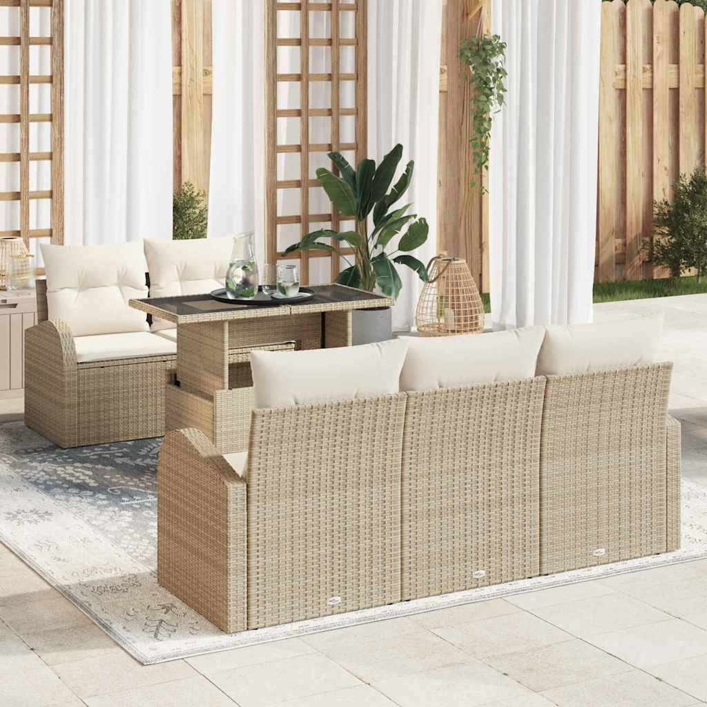 Tuin Sofa Set met kussen met kussen 6 pcs Beige Poly Rattan is nu te koop bij PeponiXL, paradijselijk wonen!