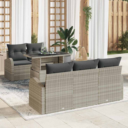 Tuin Sofa Set met kussen 6 pcs Lichtgrijs Poly Rattan is nu te koop bij PeponiXL, paradijselijk wonen!