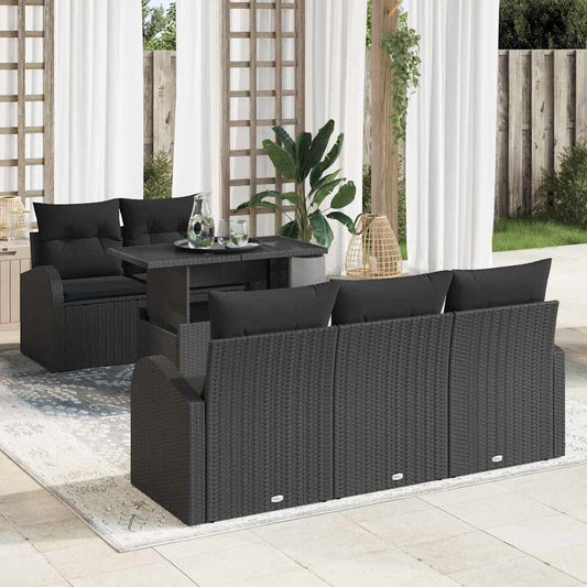 Tuin Sofa Set met kussen met kussen 6 pcs Zwart Poly Rattan is nu te koop bij PeponiXL, paradijselijk wonen!