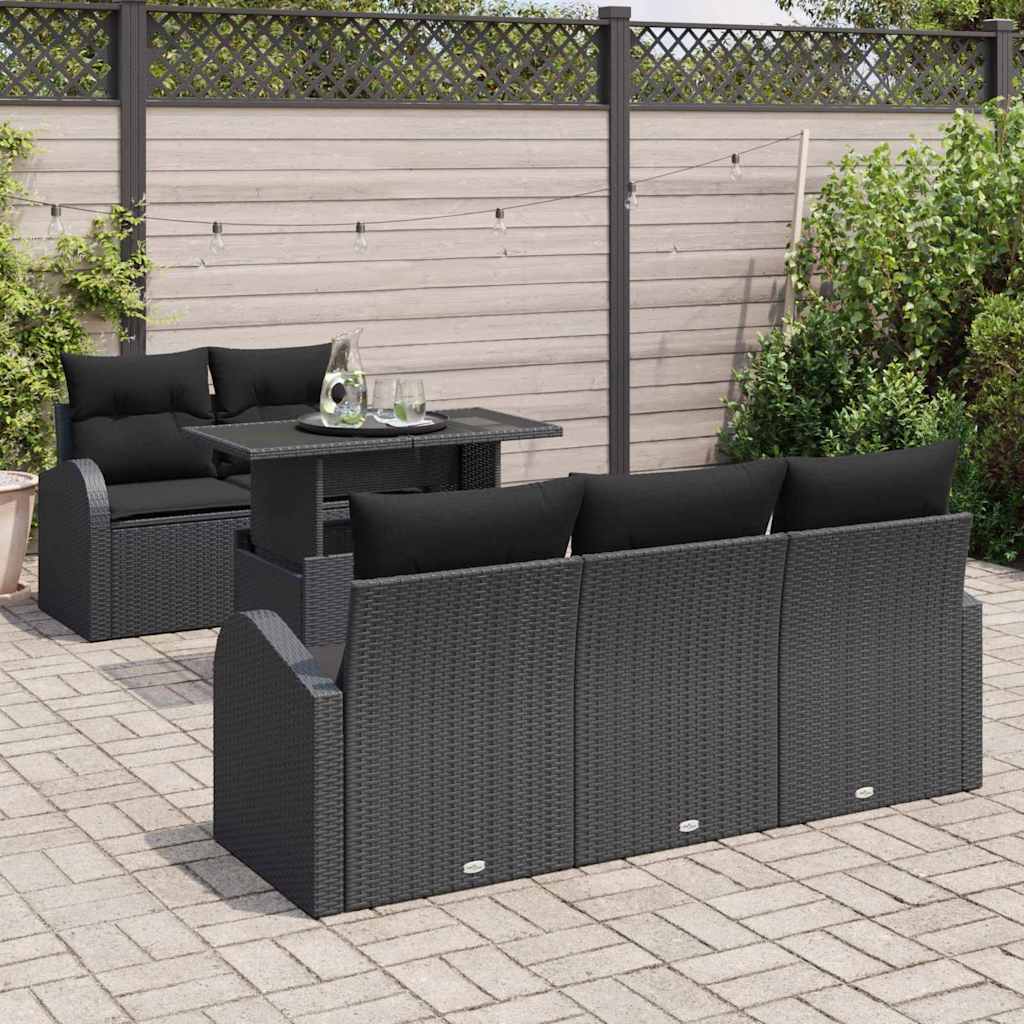 Tuin Sofa Set met kussen met kussen 6 pcs Zwart Poly Rattan is nu te koop bij PeponiXL, paradijselijk wonen!