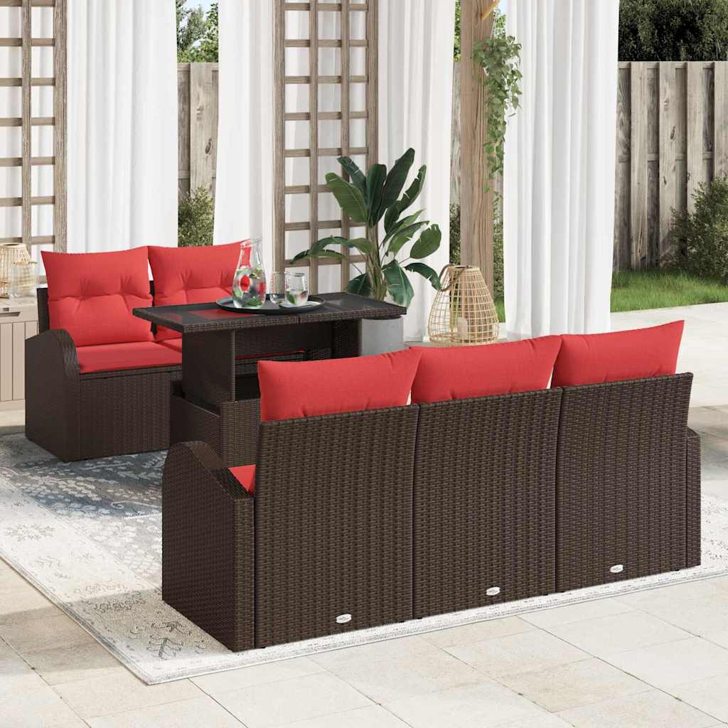 Tuin Sofa Set met kussen met opslag 6 pcs Bruin Poly Rattan is nu te koop bij PeponiXL, paradijselijk wonen!
