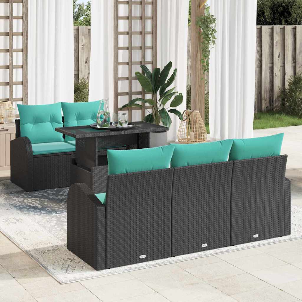 Tuin Sofa Set met kussen met opslag 6 pcs Zwart Poly Rattan is nu te koop bij PeponiXL, paradijselijk wonen!
