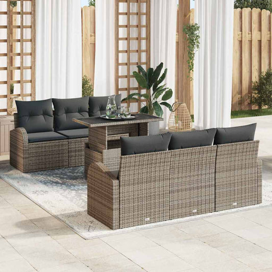 Tuin Sofa Set met kussen met opslag 7 pcs Grijs Poly Rattan is nu te koop bij PeponiXL, paradijselijk wonen!