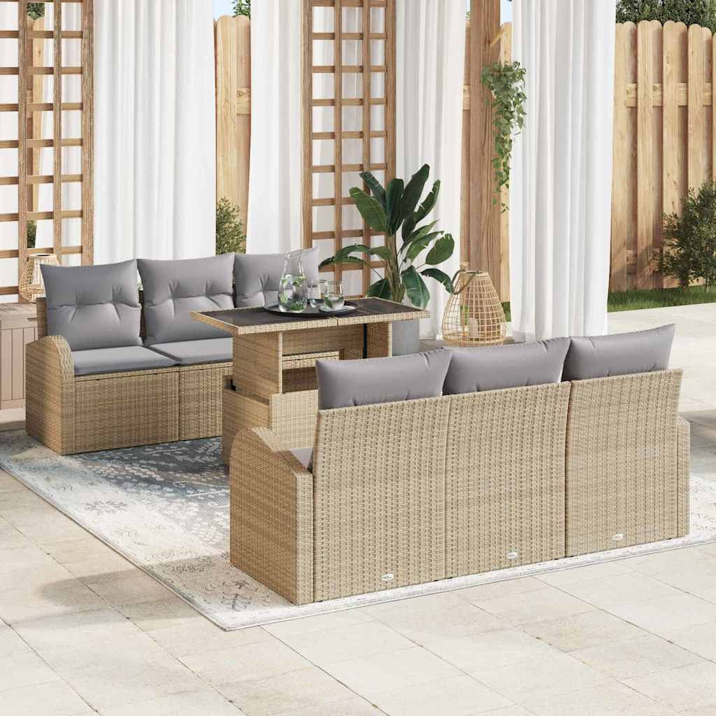 Tuin Sofa Set met kussen met opslag 7 pcs Beige Poly Rattan is nu te koop bij PeponiXL, paradijselijk wonen!