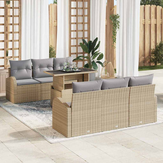 Tuin Sofa Set met kussen met opslag 7 pcs Beige Poly Rattan is nu te koop bij PeponiXL, paradijselijk wonen!