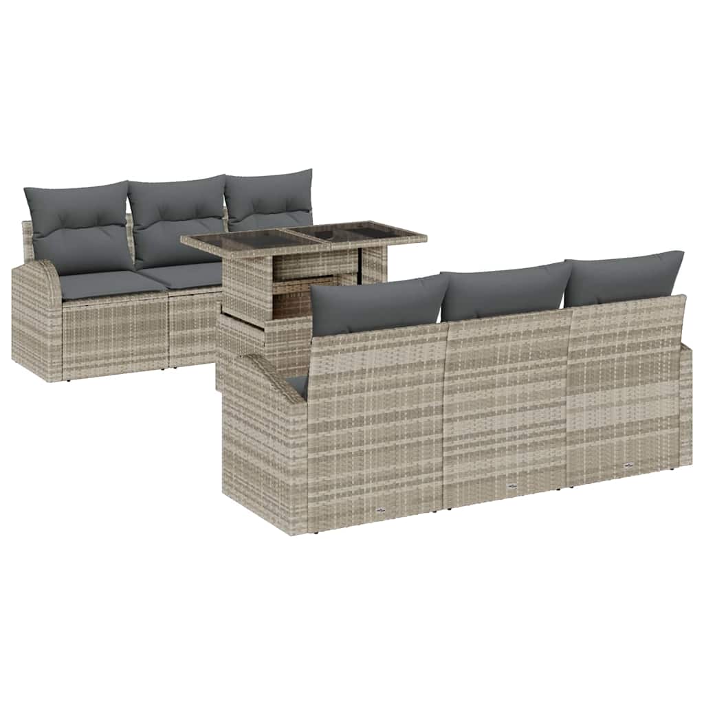 Tuin Sofa Set met kussen 7 pcs Lichtgrijs Poly Rattan is nu te koop bij PeponiXL, paradijselijk wonen!