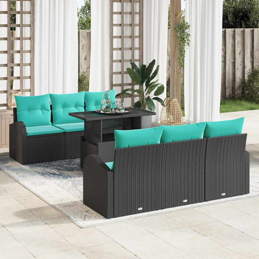 Tuin Sofa Set met kussen met opslag 7 pcs Zwart Poly Rattan is nu te koop bij PeponiXL, paradijselijk wonen!