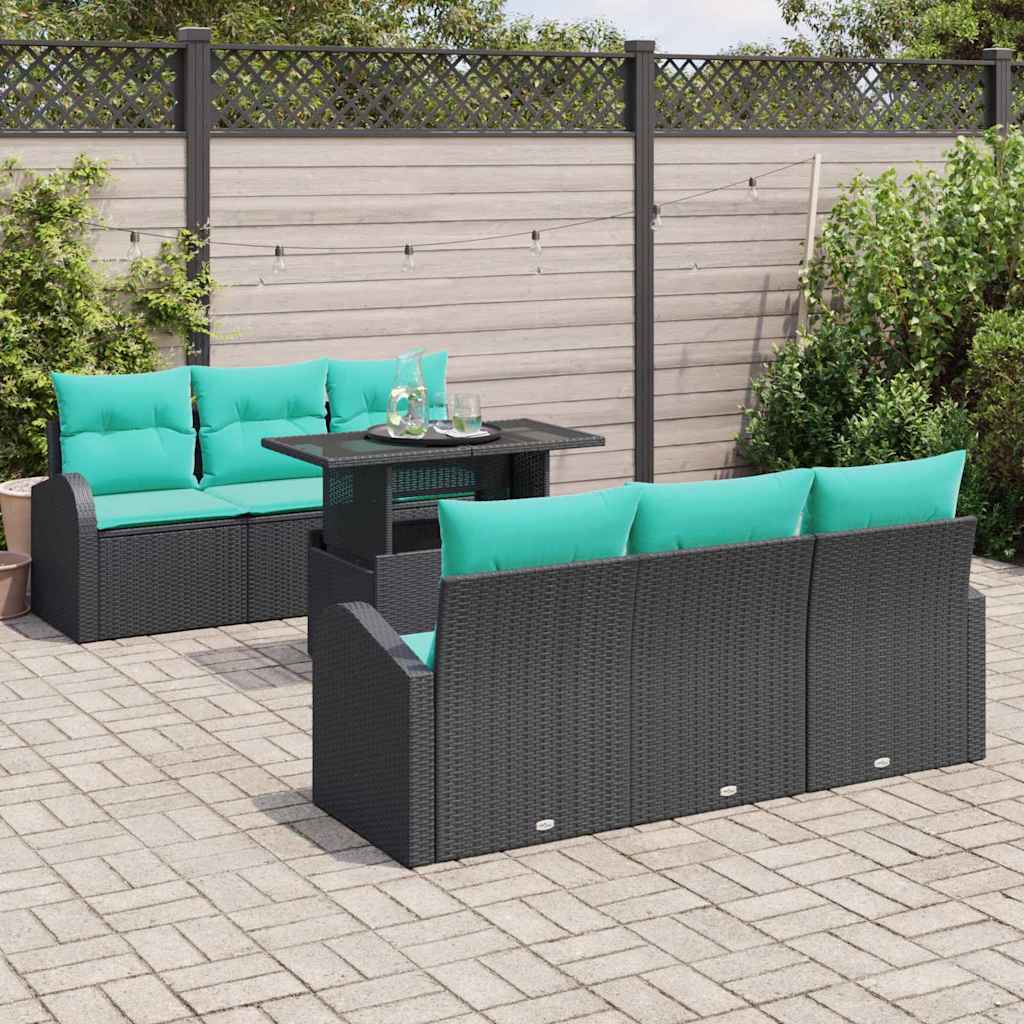 Tuin Sofa Set met kussen met opslag 7 pcs Zwart Poly Rattan is nu te koop bij PeponiXL, paradijselijk wonen!