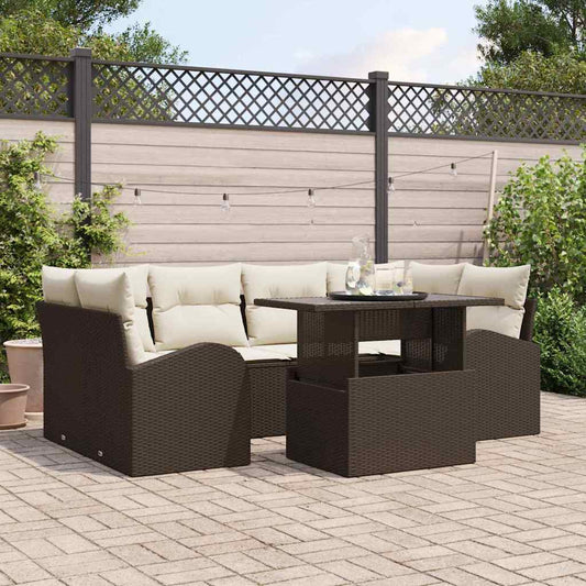 Tuin Sofa Set met kussen met opslag 7 pcs Bruin Poly Rattan is nu te koop bij PeponiXL, paradijselijk wonen!