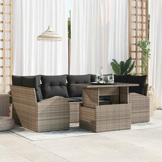 Tuin Sofa Set met kussen met opslag 7 pcs Grijs Poly Rattan is nu te koop bij PeponiXL, paradijselijk wonen!