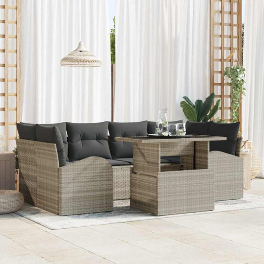 Tuin Sofa Set met kussen 7 pcs Lichtgrijs Poly Rattan is nu te koop bij PeponiXL, paradijselijk wonen!