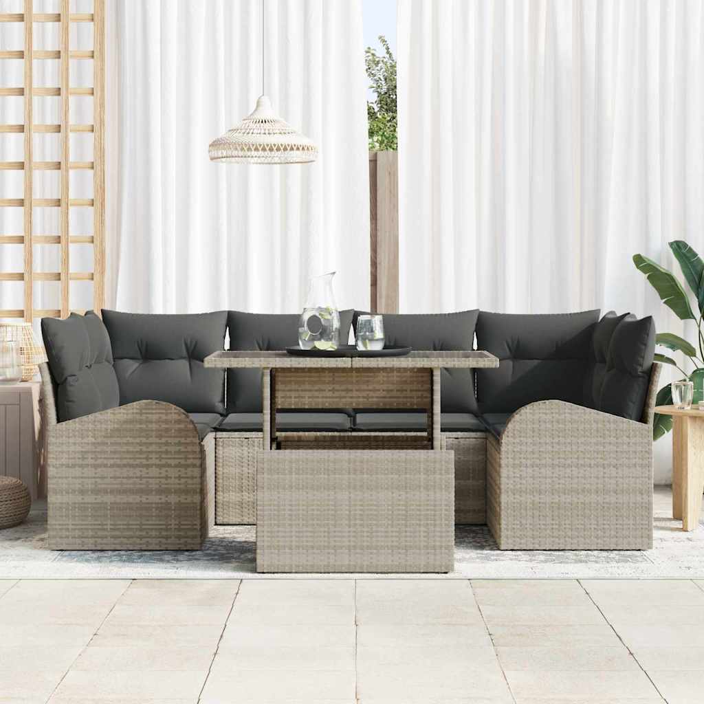 Tuin Sofa Set met kussen 7 pcs Lichtgrijs Poly Rattan is nu te koop bij PeponiXL, paradijselijk wonen!