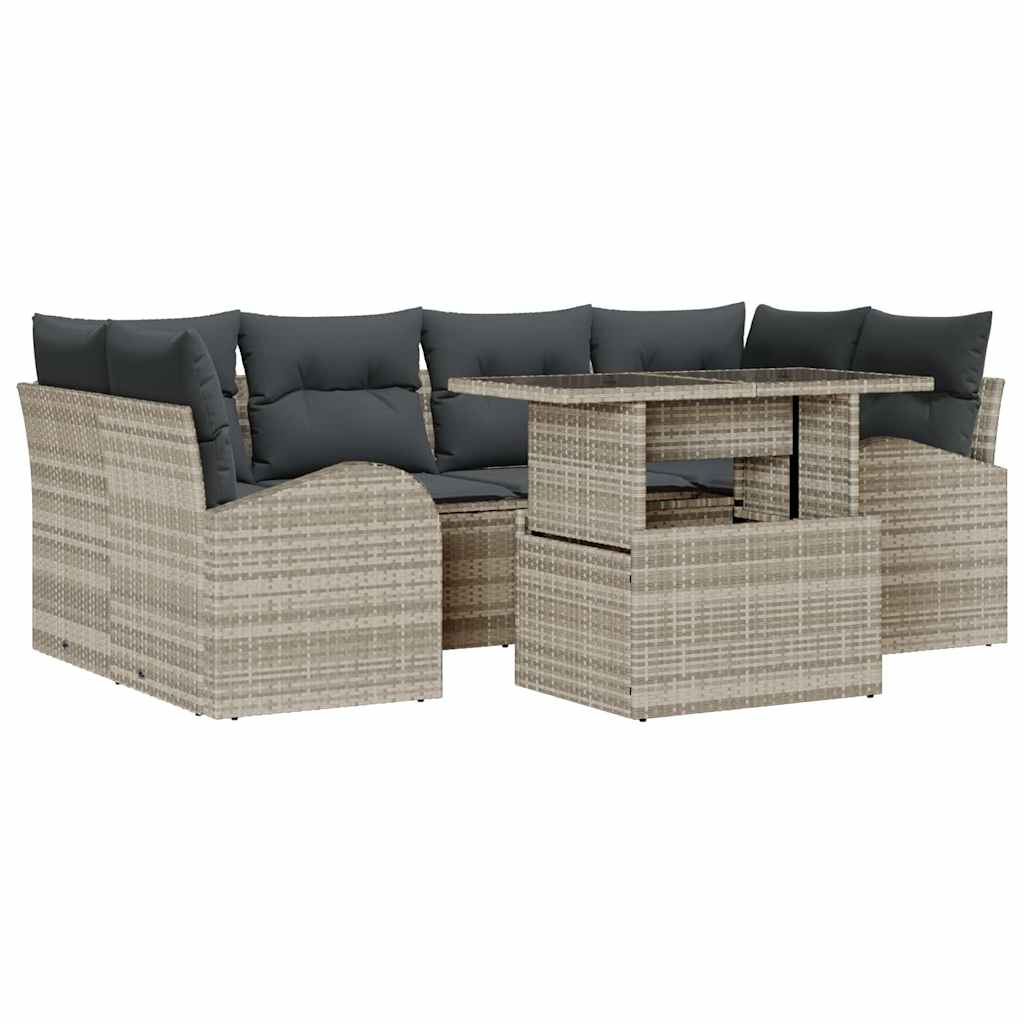 Tuin Sofa Set met kussen 7 pcs Lichtgrijs Poly Rattan is nu te koop bij PeponiXL, paradijselijk wonen!