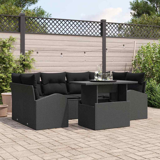 Tuin Sofa Set met kussen met opslag 7 pcs Zwart Poly Rattan is nu te koop bij PeponiXL, paradijselijk wonen!