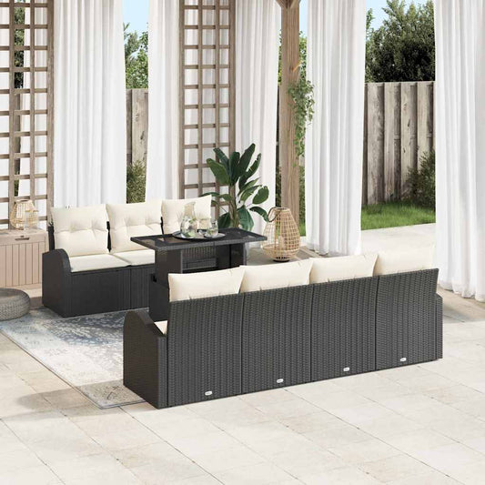 Tuin Sofa Set met kussen met opslag 8 pcs Zwart Poly Rattan is nu te koop bij PeponiXL, paradijselijk wonen!