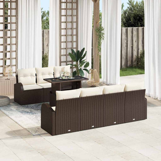 Tuin Sofa Set met kussen met opslag 8 pcs Bruin Poly Rattan is nu te koop bij PeponiXL, paradijselijk wonen!