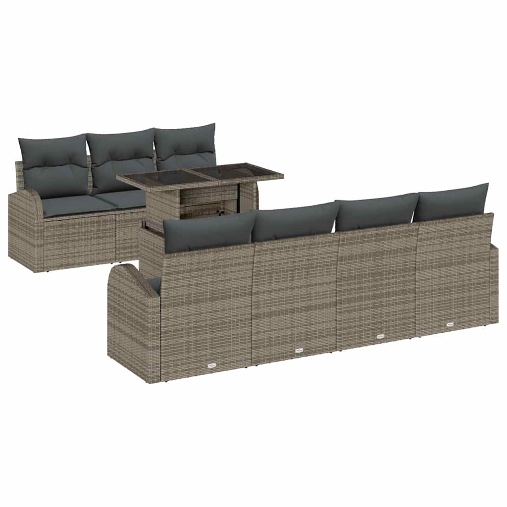 Tuin Sofa Set met kussen met opslag 8 pcs Grijs Poly Rattan is nu te koop bij PeponiXL, paradijselijk wonen!