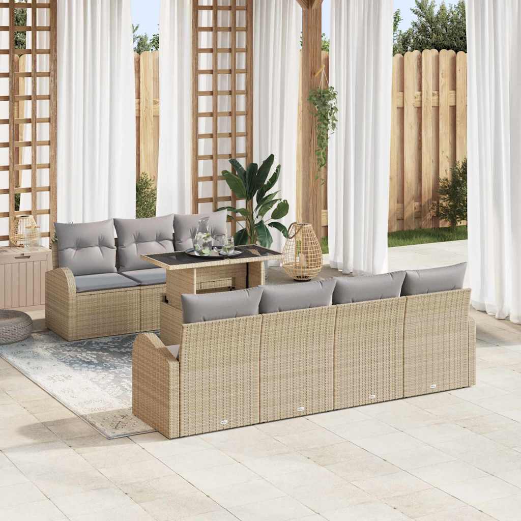 Tuin Sofa Set met kussen met opslag 8 pcs Beige Poly Rattan is nu te koop bij PeponiXL, paradijselijk wonen!