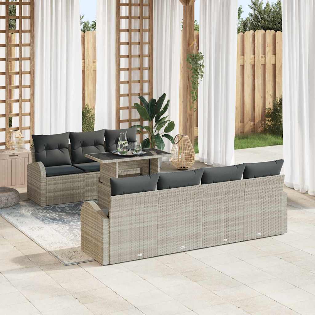 Tuin Sofa Set met kussen 8 pcs Lichtgrijs Poly Rattan is nu te koop bij PeponiXL, paradijselijk wonen!