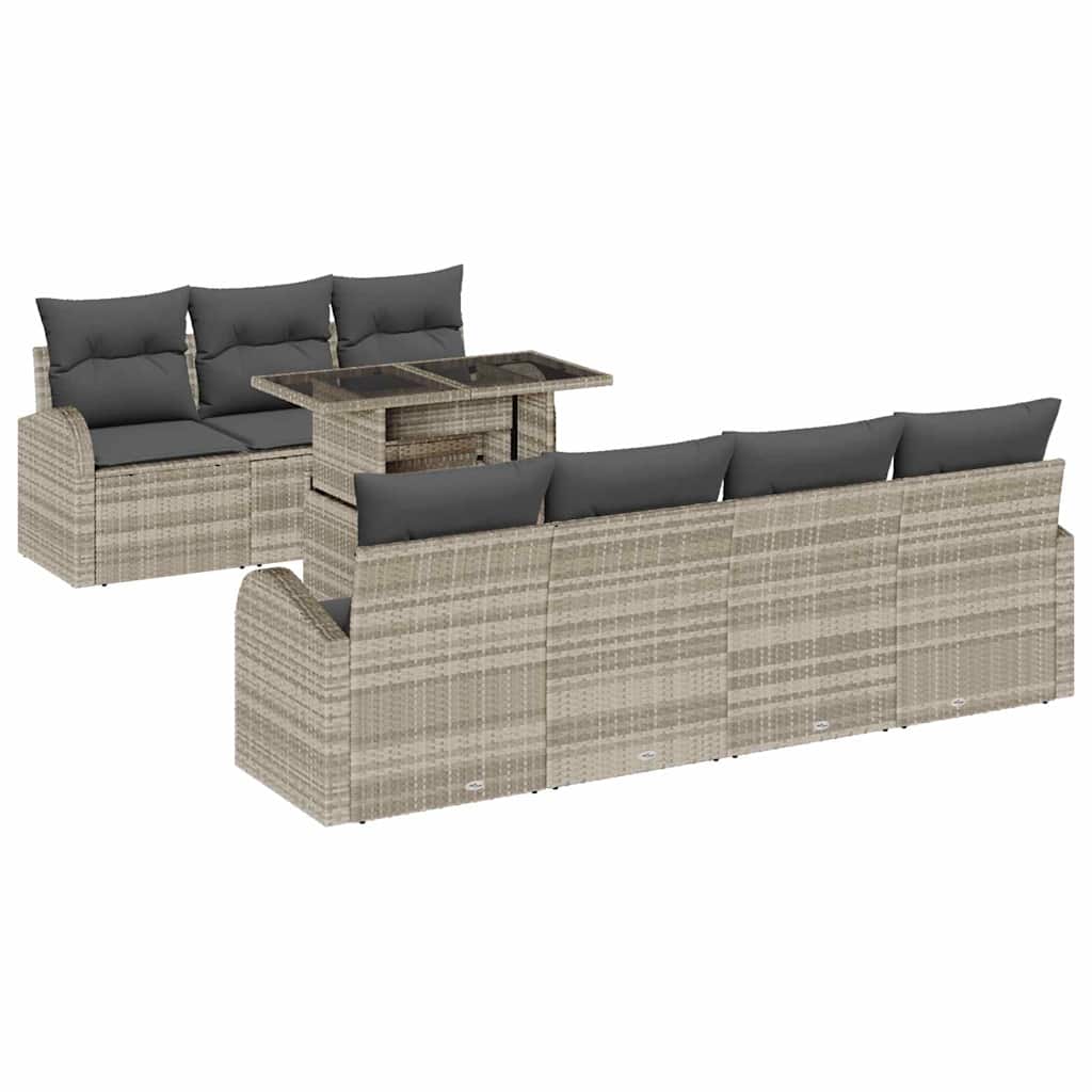 Tuin Sofa Set met kussen 8 pcs Lichtgrijs Poly Rattan is nu te koop bij PeponiXL, paradijselijk wonen!