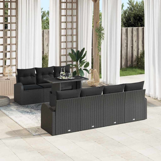 Tuin Sofa Set met kussen met opslag 8 pcs Zwart Poly Rattan is nu te koop bij PeponiXL, paradijselijk wonen!