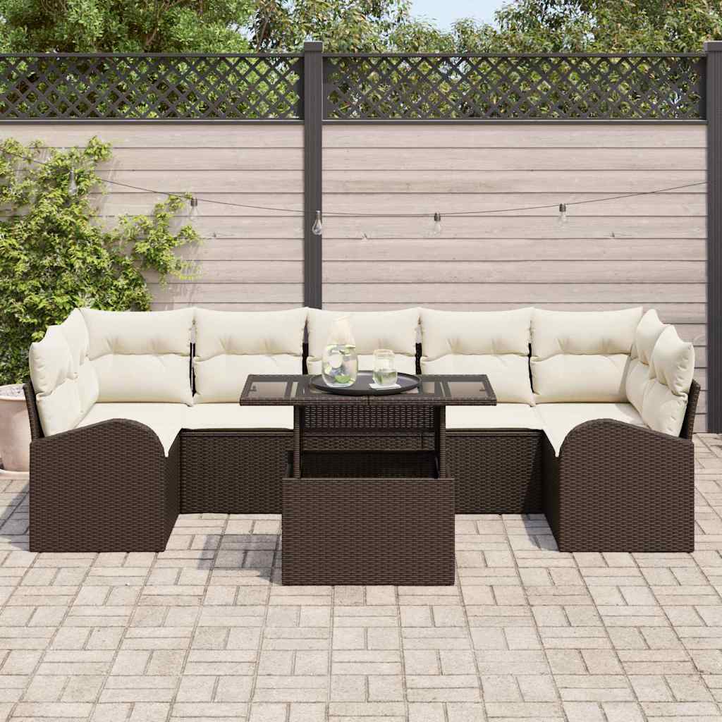 Tuin Sofa Set met kussen met opslag 8 pcs Bruin Poly Rattan is nu te koop bij PeponiXL, paradijselijk wonen!