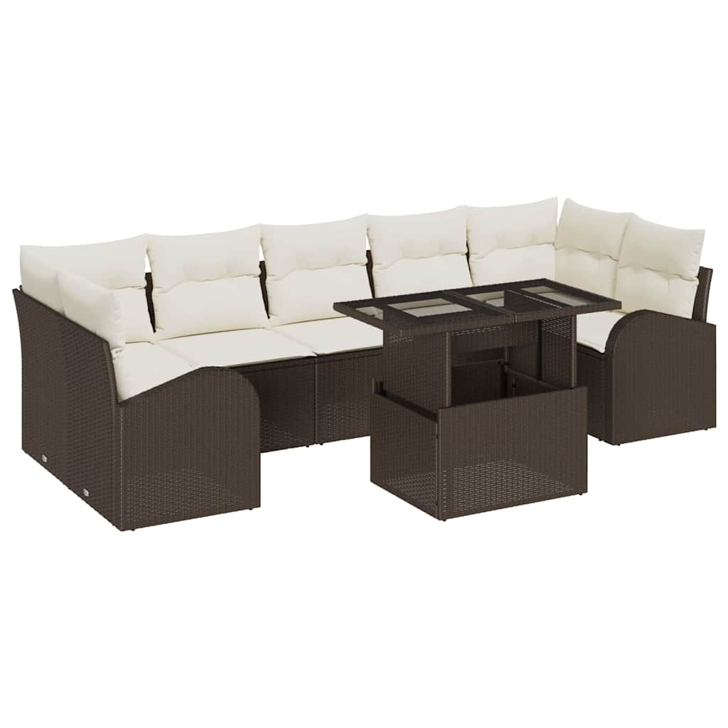 Tuin Sofa Set met kussen met opslag 8 pcs Bruin Poly Rattan is nu te koop bij PeponiXL, paradijselijk wonen!
