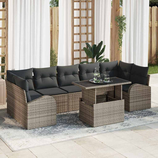 Tuin Sofa Set met kussen met opslag 8 pcs Grijs Poly Rattan is nu te koop bij PeponiXL, paradijselijk wonen!
