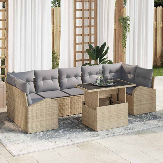 Tuin Sofa Set met kussen met opslag 8 pcs Beige Poly Rattan is nu te koop bij PeponiXL, paradijselijk wonen!
