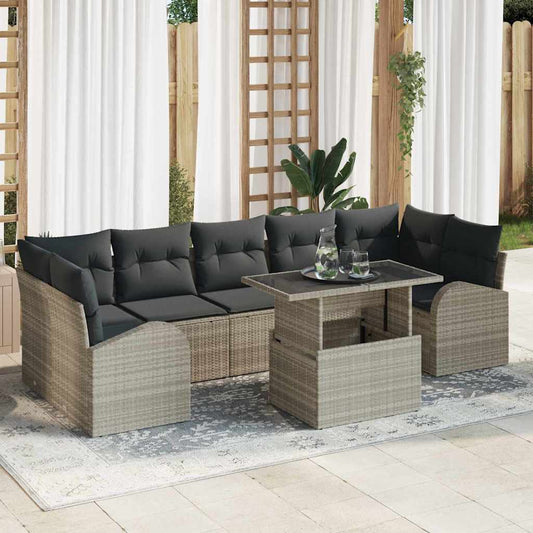 Tuin Sofa Set met kussen 8 pcs Lichtgrijs Poly Rattan is nu te koop bij PeponiXL, paradijselijk wonen!