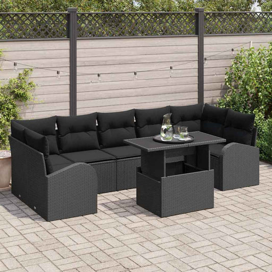 Tuin Sofa Set met kussen met opslag 8 pcs Zwart Poly Rattan is nu te koop bij PeponiXL, paradijselijk wonen!