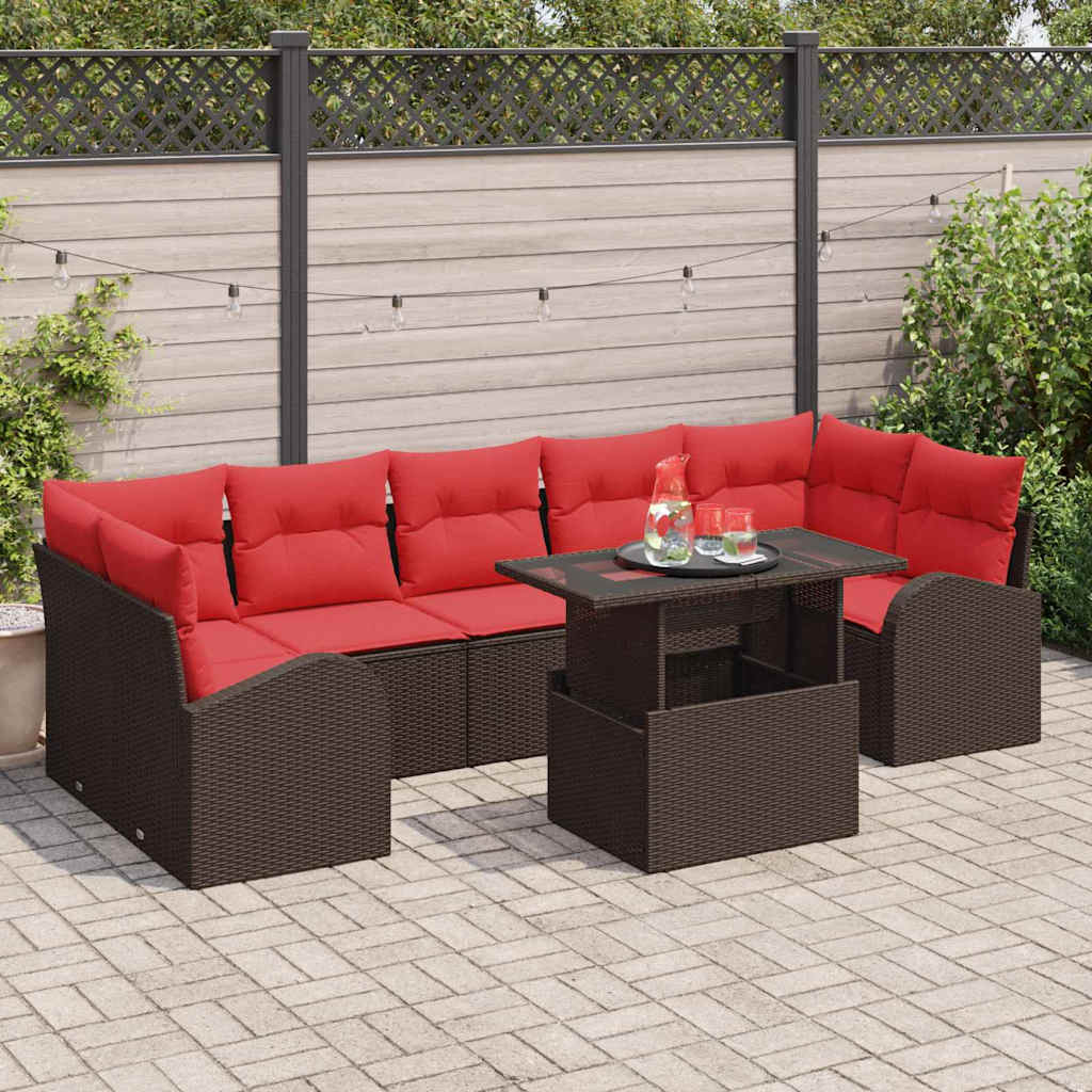 Tuin Sofa Set met kussen met opslag 8 pcs Bruin Poly Rattan is nu te koop bij PeponiXL, paradijselijk wonen!