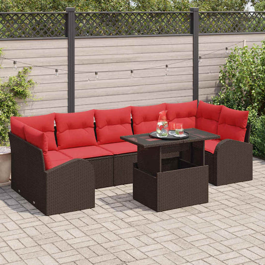 Tuin Sofa Set met kussen met opslag 8 pcs Bruin Poly Rattan is nu te koop bij PeponiXL, paradijselijk wonen!