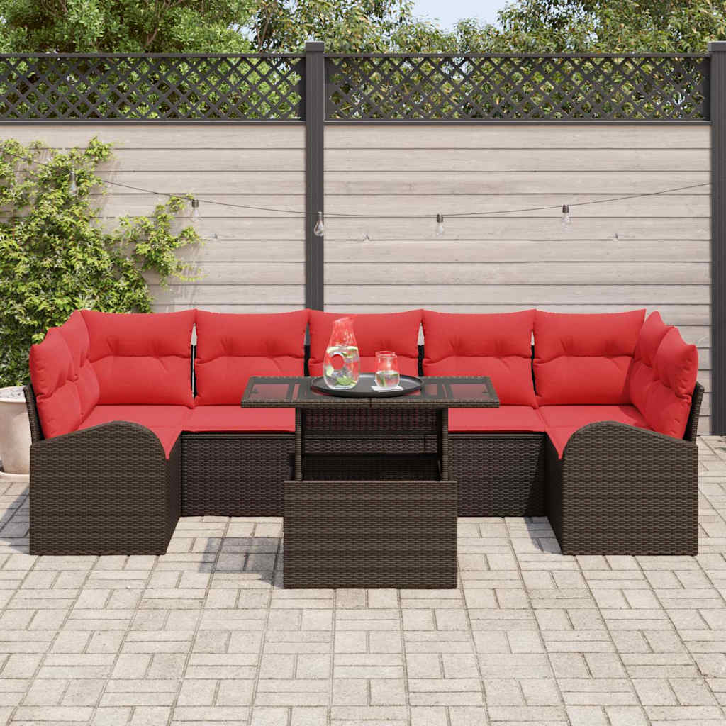 Tuin Sofa Set met kussen met opslag 8 pcs Bruin Poly Rattan is nu te koop bij PeponiXL, paradijselijk wonen!