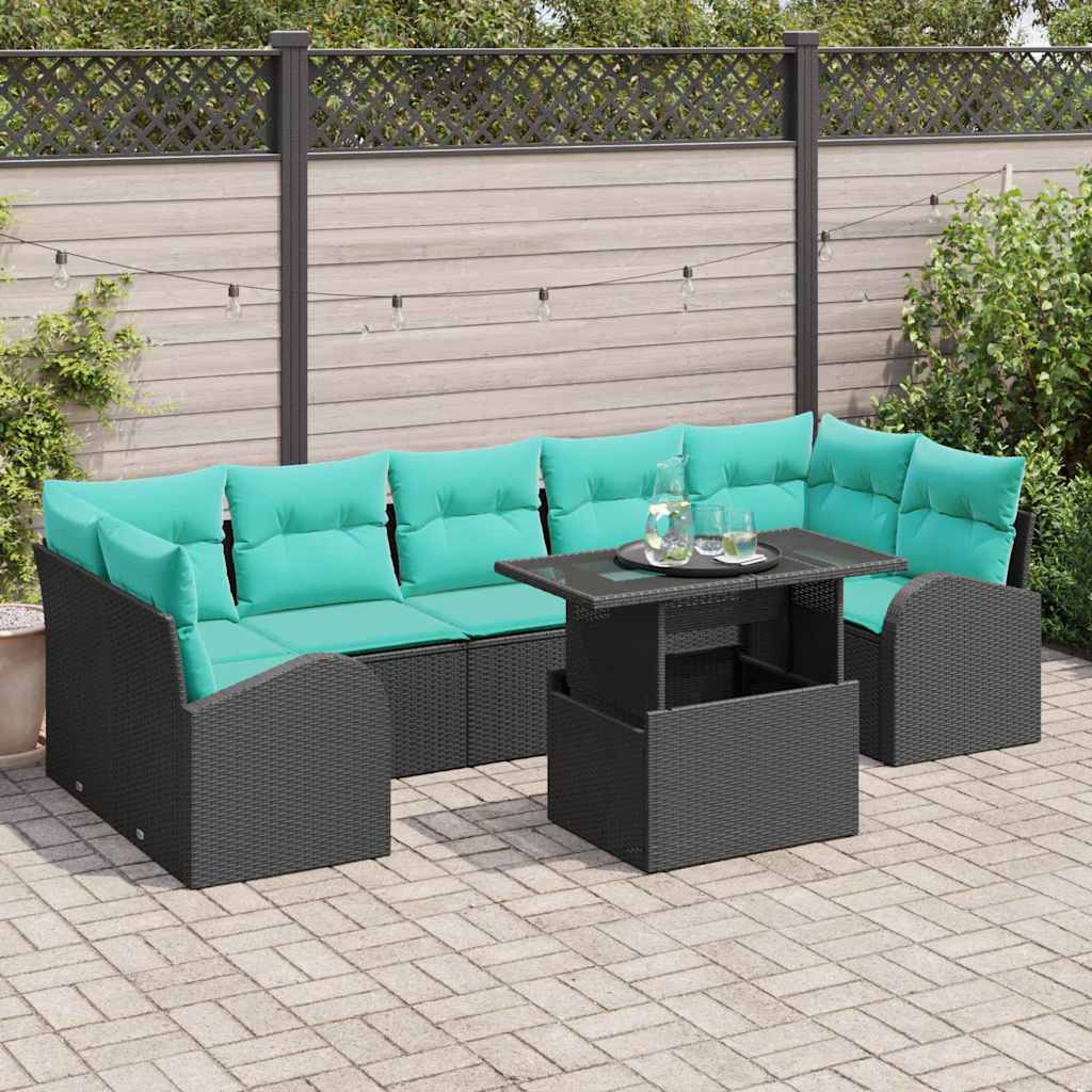 Tuin Sofa Set met kussen met opslag 8 pcs Zwart Poly Rattan is nu te koop bij PeponiXL, paradijselijk wonen!