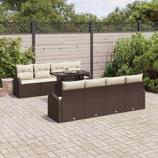 Tuin Sofa Set met kussen met opslag 9 pcs Bruin Poly Rattan is nu te koop bij PeponiXL, paradijselijk wonen!