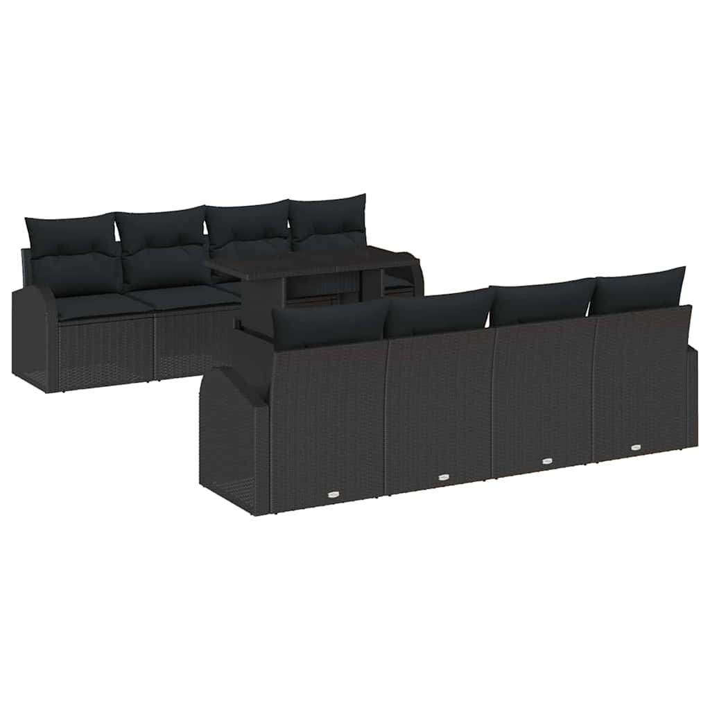 Tuin Sofa Set met kussen met opslag 9 pcs Zwart Poly Rattan is nu te koop bij PeponiXL, paradijselijk wonen!