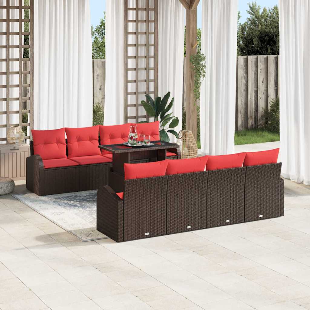 Tuin Sofa Set met kussen met opslag 9 pcs Bruin Poly Rattan is nu te koop bij PeponiXL, paradijselijk wonen!